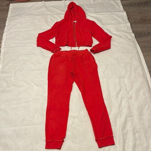 2019 Danielle Guizio Cropped Red Matching Zip-up Hoodie & Joggers size Small - Picture 2 of 9